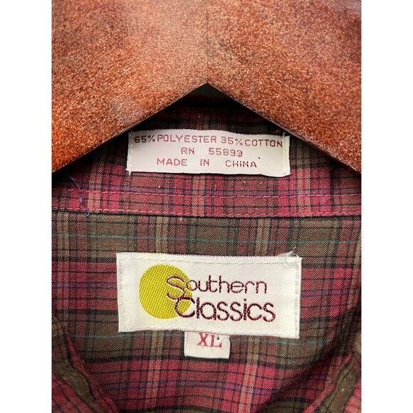 Southern Classics Shirt Mens Extra Large XL Long Sleeve Pearl Snap Red Plaid - Picture 3 of 5